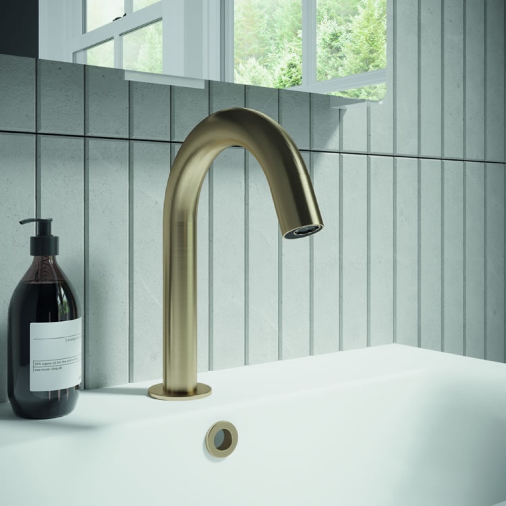 Product lifestyle image of Crosswater MPRO Sensor Brushed Brass Deck Mounted Basin Spout PROX135DNF